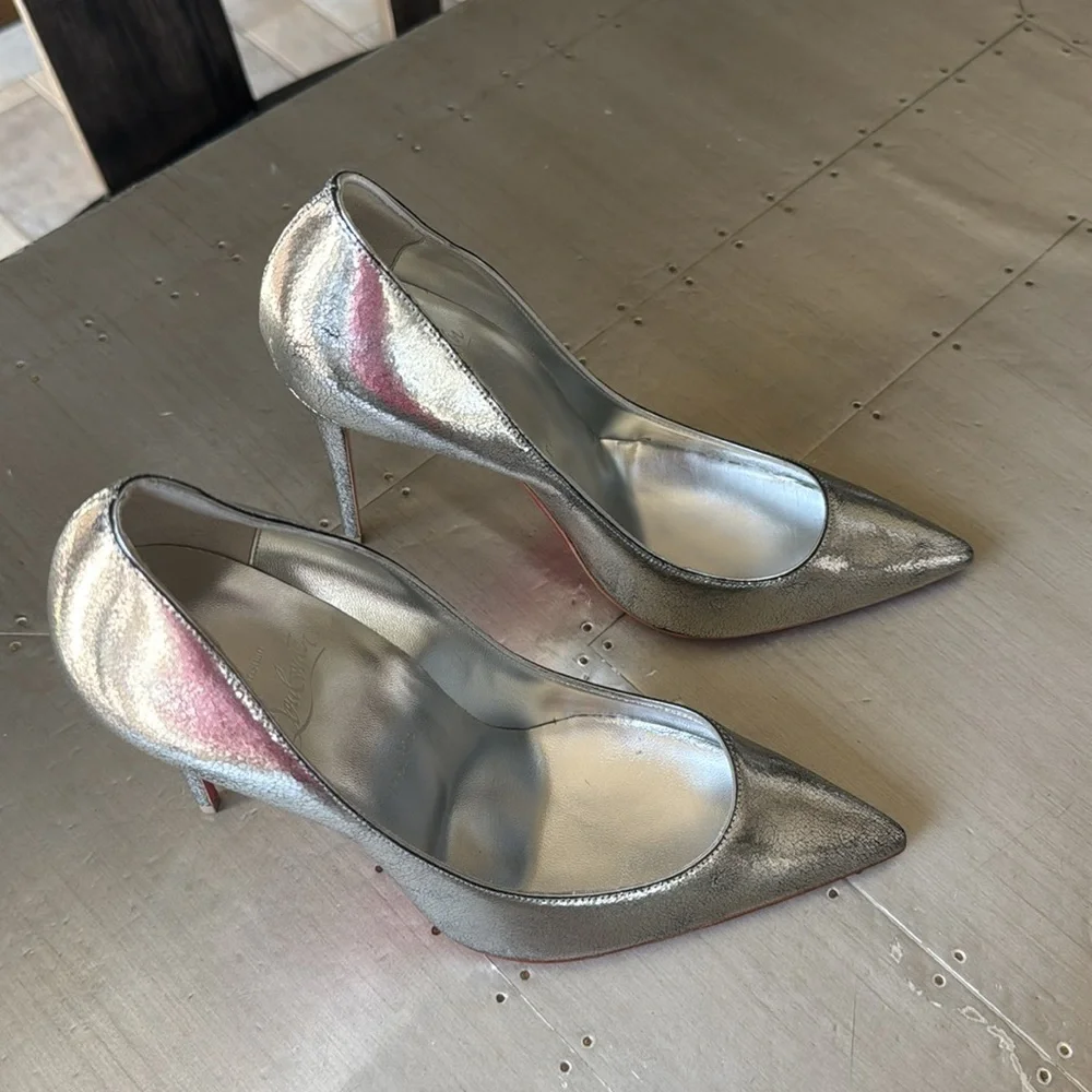 Christian Louboutin Kate 100mm antique silver finish pump stiletto sz 40